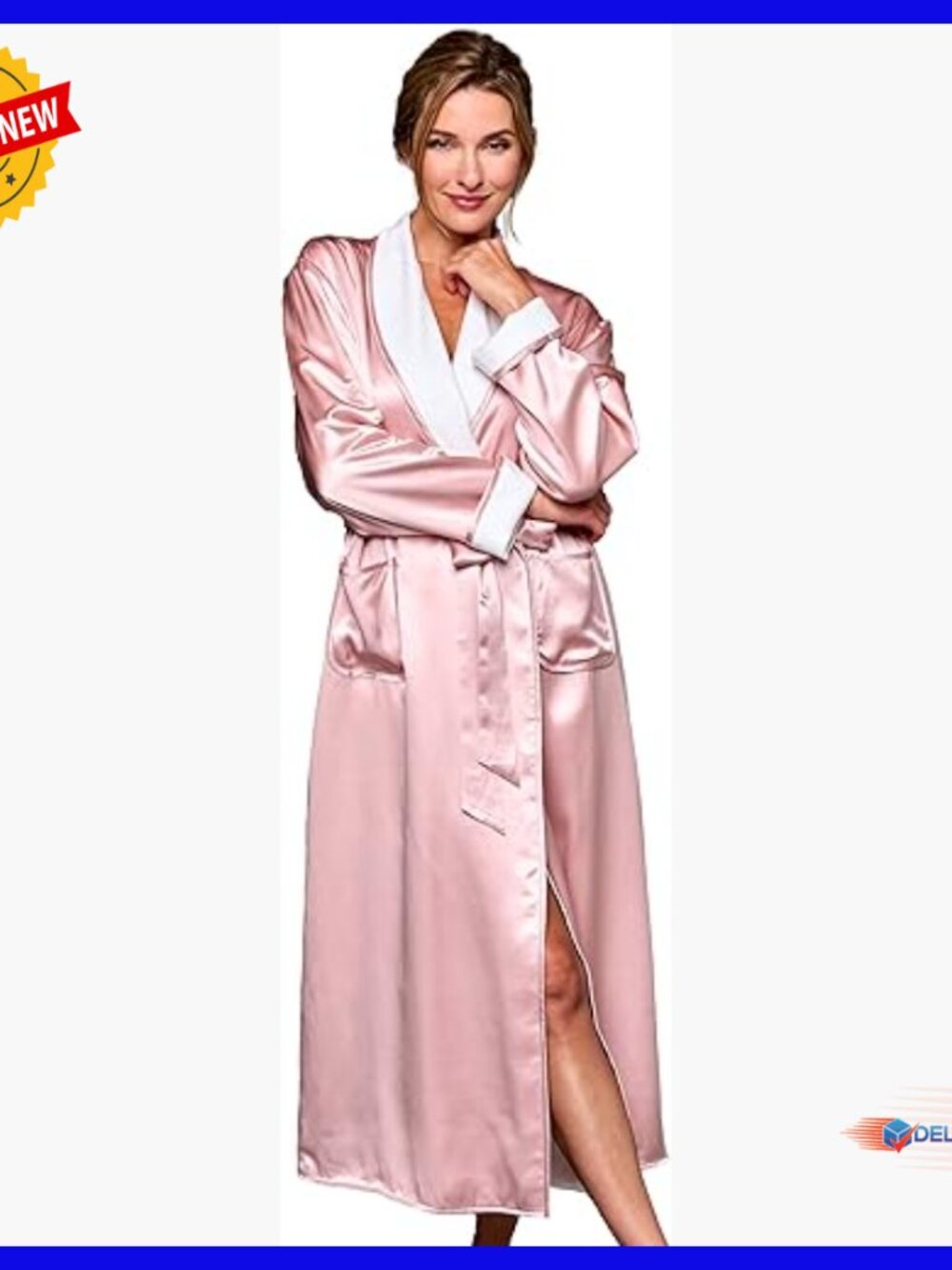 Reversible Silk Robe with Shawl Collar, Pockets, Sizes XS-XXL